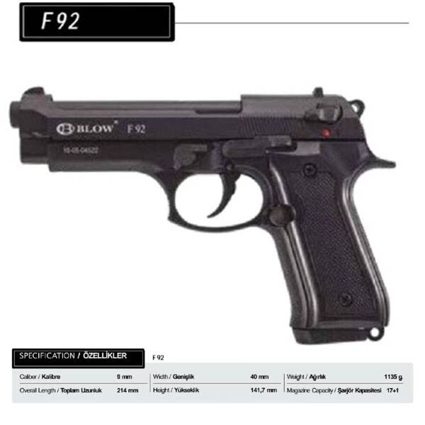 BLOW F92 SİYAH KURUSIKI SES TABANCASI 9MM