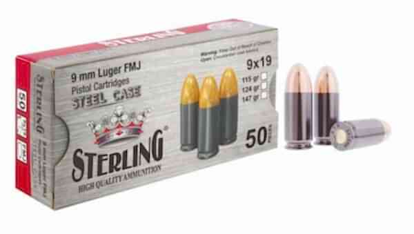 9X19MM LUGER STERLING TABANCA FİŞEĞİ FMJ 115GRN ÇELİK KOVAN