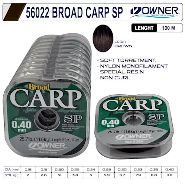 Owner 56022 mm Broad Carp Sp 100m Brown Misina 10 Adetli