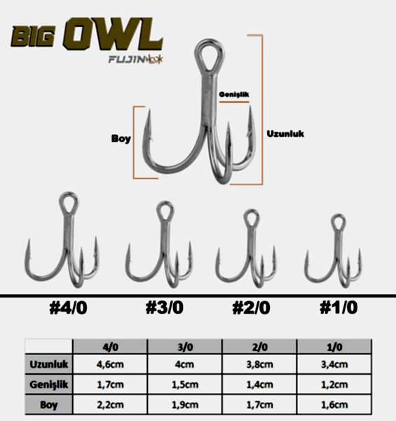 Fujin Big OWL Süper Anti-Rust Üçlü Kanca
