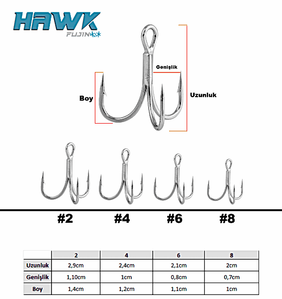 Fujin Hawk Süper Anti-Rust Üçlü Kanca