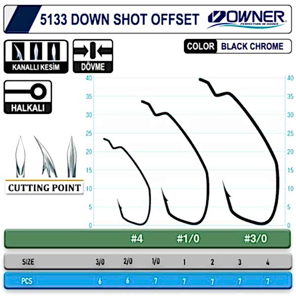 Owner 5133 Down Shot Offset Black Chrome İğne